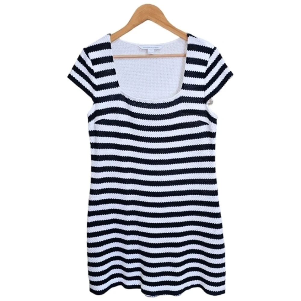 Diane Von Furstenberg Suji Honeycomb Knit Square Neck Striped Dress Size 14 - Picture 3 of 16